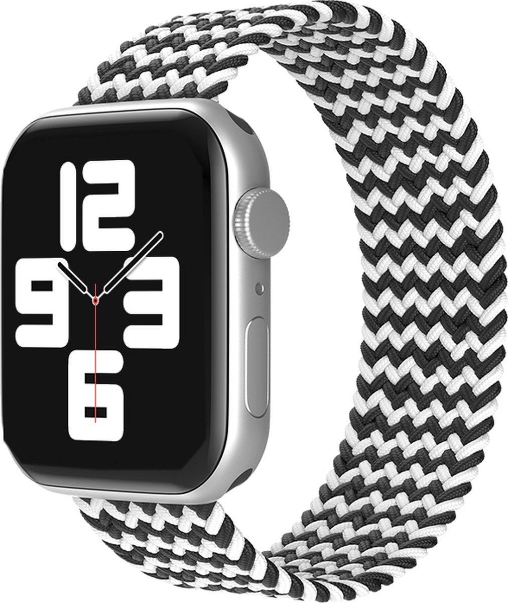 EP Goods - Bandje geschikt voor Apple Watch - 42/44/45/49mm - Nylon - Zonder aansluiting - Zwart/Wit