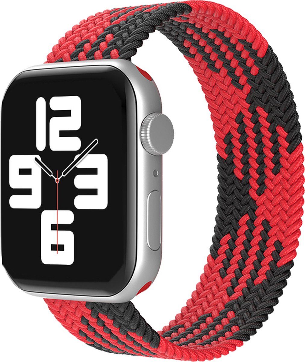EP Goods - Bandje geschikt voor Apple Watch - 38/40/41mm - Nylon - Zonder aansluiting - Zwart/Rood