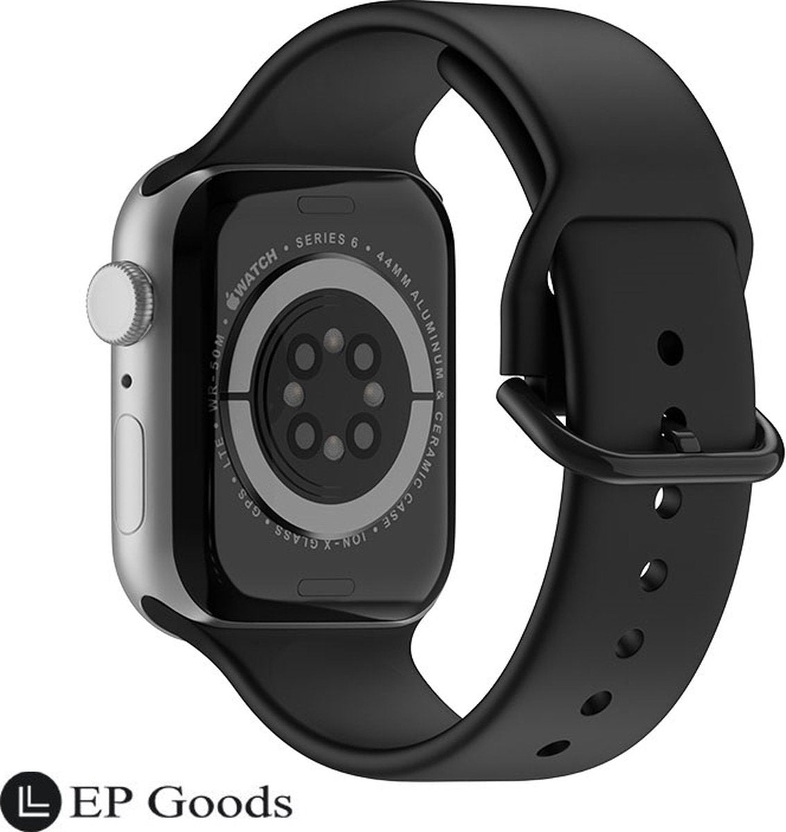 EP Goods - Bandje Geschikt voor Apple Watch - 42/44/45/49mm - Siliconen - Met Gesp Sluiting - Zwart