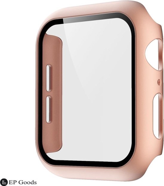 EP Goods - Full Cover Tempered Glass Screen Protector Cover/Hoesje Voor Apple Watch Series 4/5/6/SE 44mm - Hard - Protection - Rosegoud