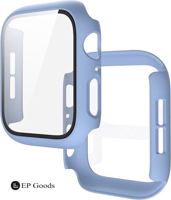 EP Goods - Full Cover Tempered Glass Screen Protector Cover/Hoesje Voor Apple Watch Series 1/2/3 38mm - Hard - Protection - Pastelblauw