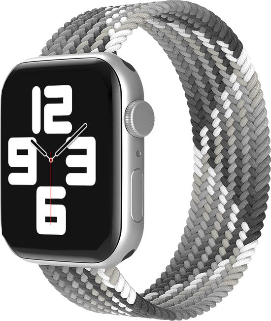 EP Goods - Bandje geschikt voor Apple Watch - 42/44/45/49mm - Nylon - Zonder aansluiting - Grijs/Wit