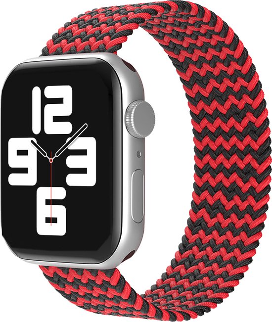 EP Goods - Bandje geschikt voor Apple Watch - 42/44/45/49mm - Nylon - Zonder aansluiting - Rood/Zwart