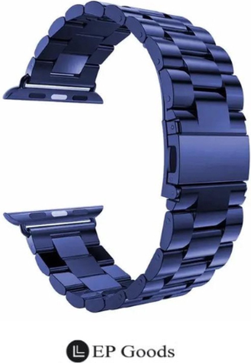 EP Goods - Bandje Geschikt voor Apple Watch - 42/44/45/49mm - Roestvrij Staal - Met Schakel/Druksluiting - Donkerblauw
