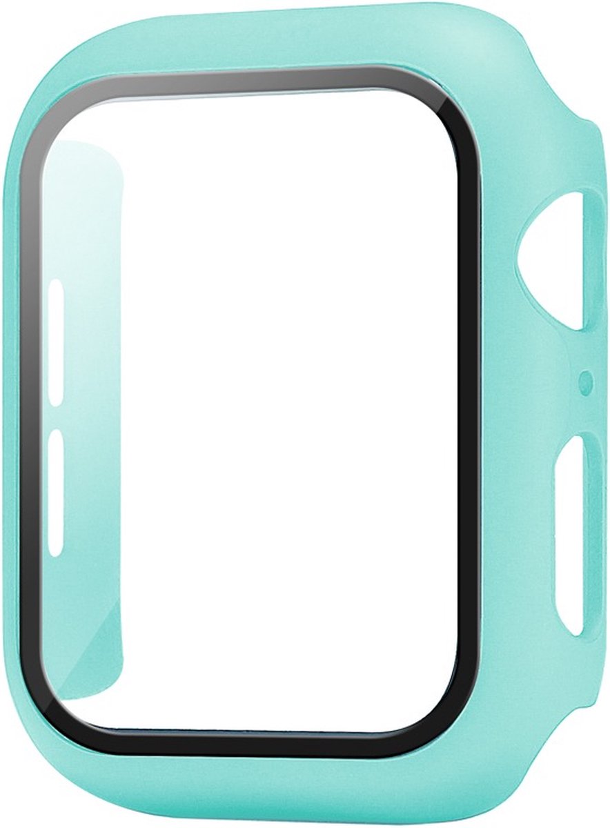 EP Goods - Full Cover Tempered Glass Screen Protector Cover/Hoesje Voor Apple Watch Series 4/5/6/SE 40mm - Hard - Protection - Aquablauw/Turquoise