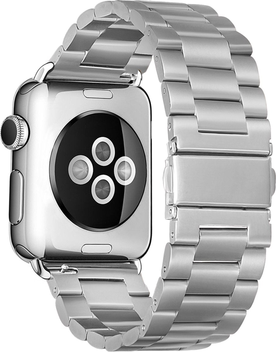 EP Goods - Bandje Geschikt voor Apple Watch - 38/40/41mm - Roestvrij Staal - Met Schakel/Druksluiting - Zilver