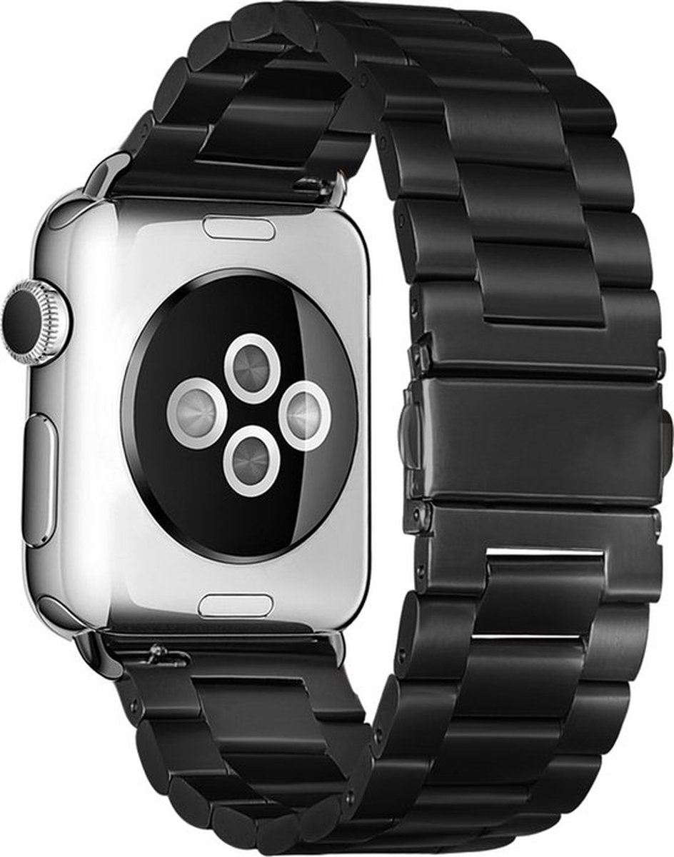 EP Goods - Bandje Geschikt voor Apple Watch - 38/40/41mm - Roestvrij Staal - Met Schakel/Druksluiting - Zwart