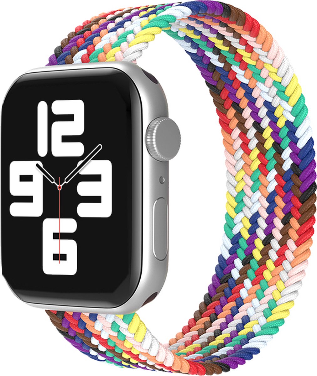 EP Goods - Bandje geschikt voor Apple Watch - 42/44/45/49mm - Nylon - Zonder aansluiting - Regenboog