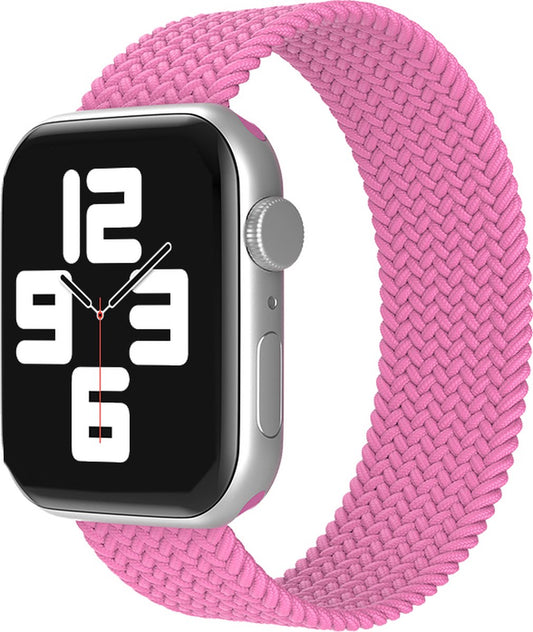 EP Goods - Bandje geschikt voor Apple Watch - 42/44/45/49mm - Nylon - Zonder aansluiting - Lichtroze