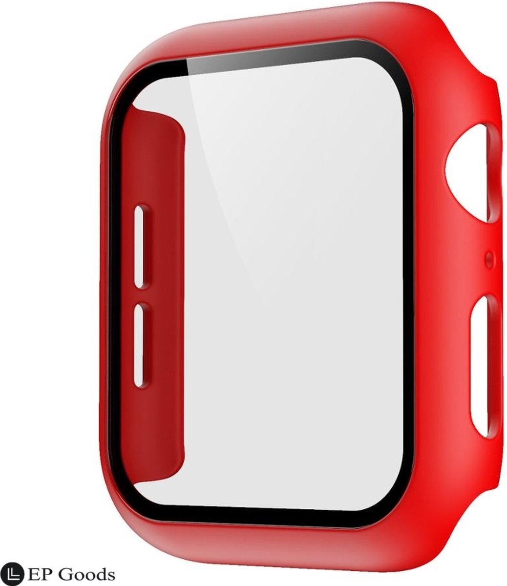 EP Goods - Full Cover Tempered Glass Screen Protector Cover/Hoesje Voor Apple Watch Series 4/5/6/SE 40mm - Hard - Protection - Rood