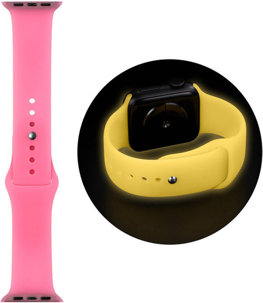 EP Goods - Bandje Geschikt voor Apple Watch - 38/40/41mm - Siliconen - Glow in the Dark - Druksluiting - Roze/Geel