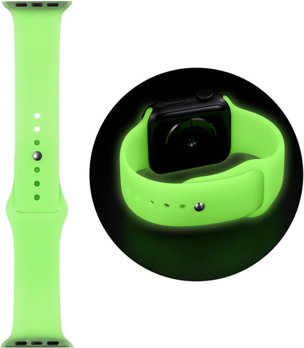 EP Goods - Bandje Geschikt voor Apple Watch - 38/40/41mm - Siliconen - Glow in the Dark - Druksluiting - Groen/Lichtgroen