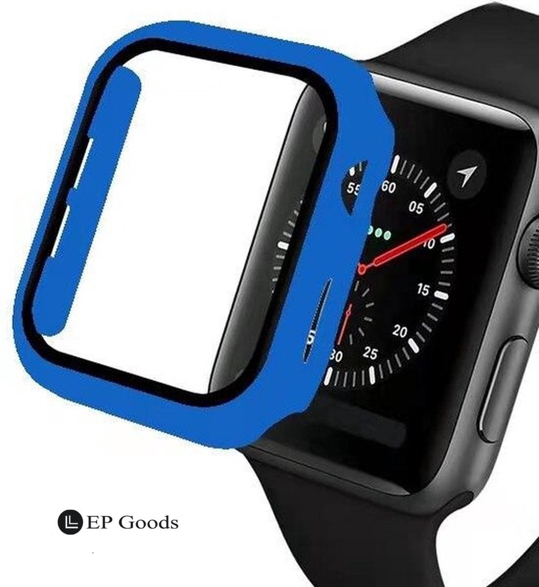 EP Goods - Full Cover Tempered Glass Screen Protector Cover/Hoesje Voor Apple Watch Series 4/5/6/SE 44mm - Hard - Protection - Blauw