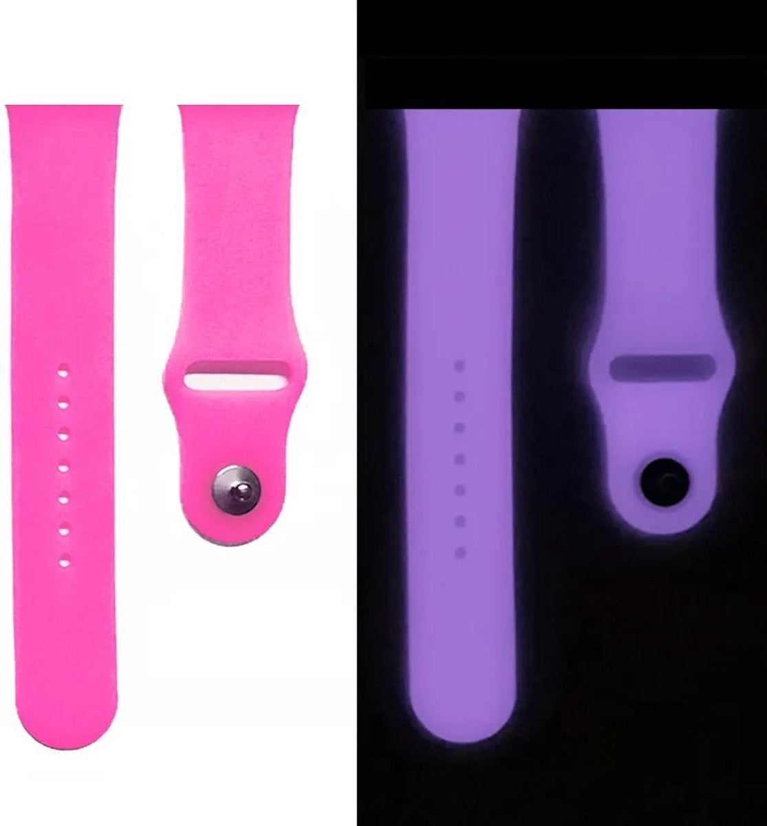 EP Goods - Bandje Geschikt voor Apple Watch - 42/44/45/49mm - Siliconen - Glow in the Dark - Druksluiting - Roze/Paars