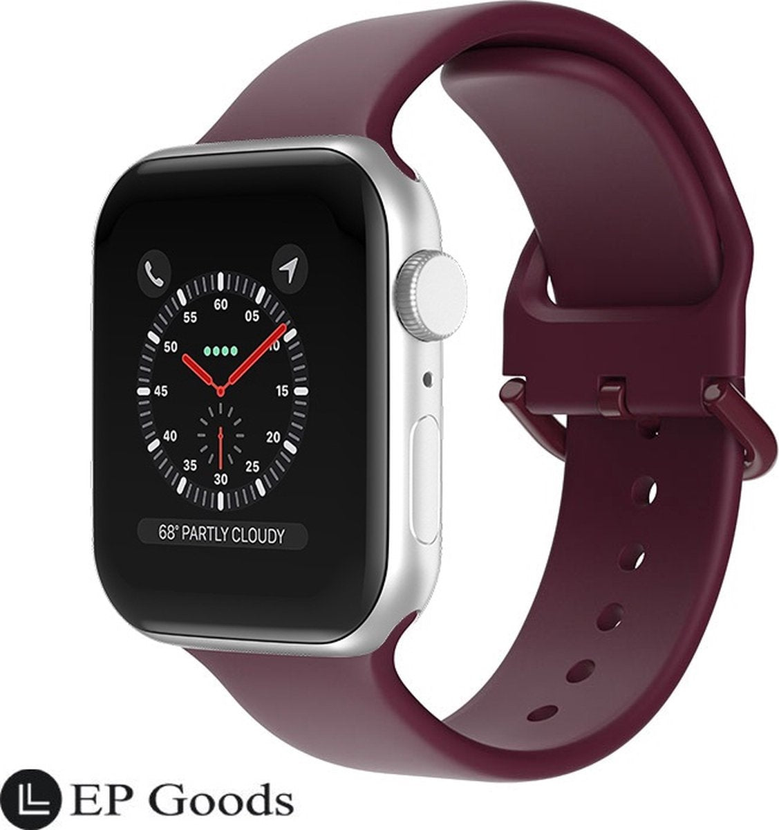 EP Goods - Bandje Geschikt voor Apple Watch - 42/44/45/49mm - Siliconen - Met Gesp Sluiting - Donkerrood