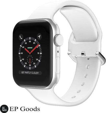 EP Goods - Bandje Geschikt voor Apple Watch - 42/44/45/49mm - Siliconen - Met Gesp Sluiting - Wit