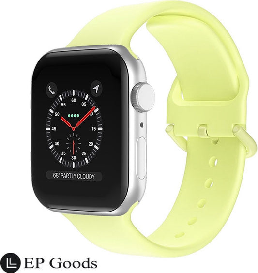 EP Goods - Bandje Geschikt voor Apple Watch - 42/44/45/49mm - Siliconen - Met Gesp Sluiting - Geel