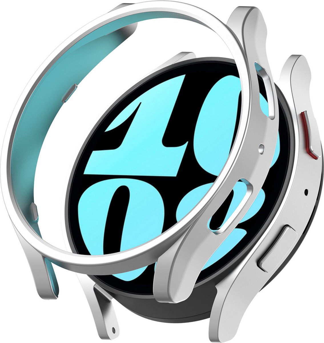 EP Goods - Full Cover Hard Screenprotector - Cover / Hoesje voor Samsung Galaxy Watch6 - 40mm - Zilver