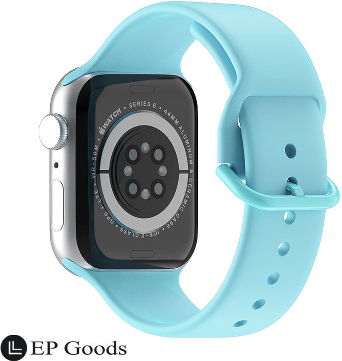 EP Goods - Bandje Geschikt voor Apple Watch - 42/44/45/49mm - Siliconen - Met Gesp Sluiting - Lichtblauw