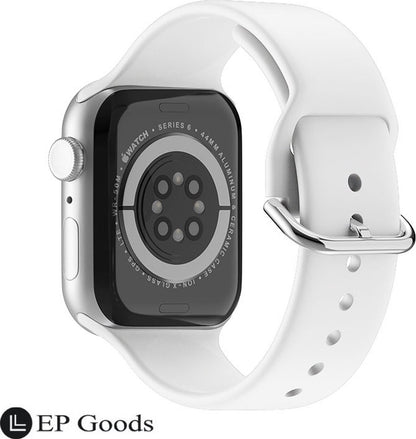 EP Goods - Bandje Geschikt voor Apple Watch - 42/44/45/49mm - Siliconen - Met Gesp Sluiting - Wit