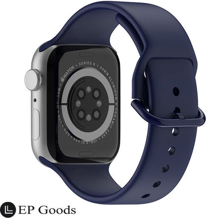 EP Goods - Bandje Geschikt voorApple Watch - 42/44/45/49mm - Siliconen - Met Gesp Sluiting - Donkerblauw