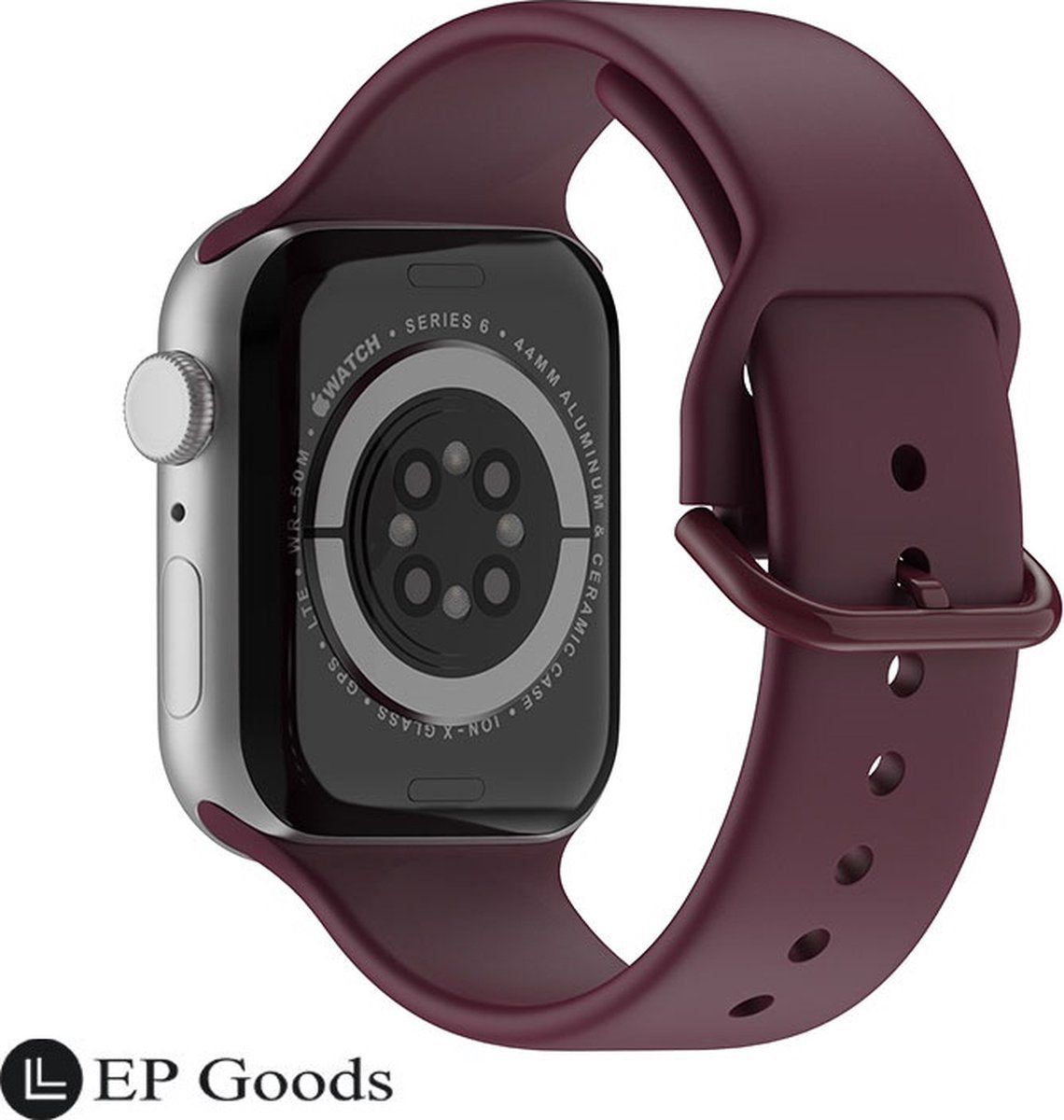 EP Goods - Bandje Geschikt voor Apple Watch - 42/44/45/49mm - Siliconen - Met Gesp Sluiting - Donkerrood