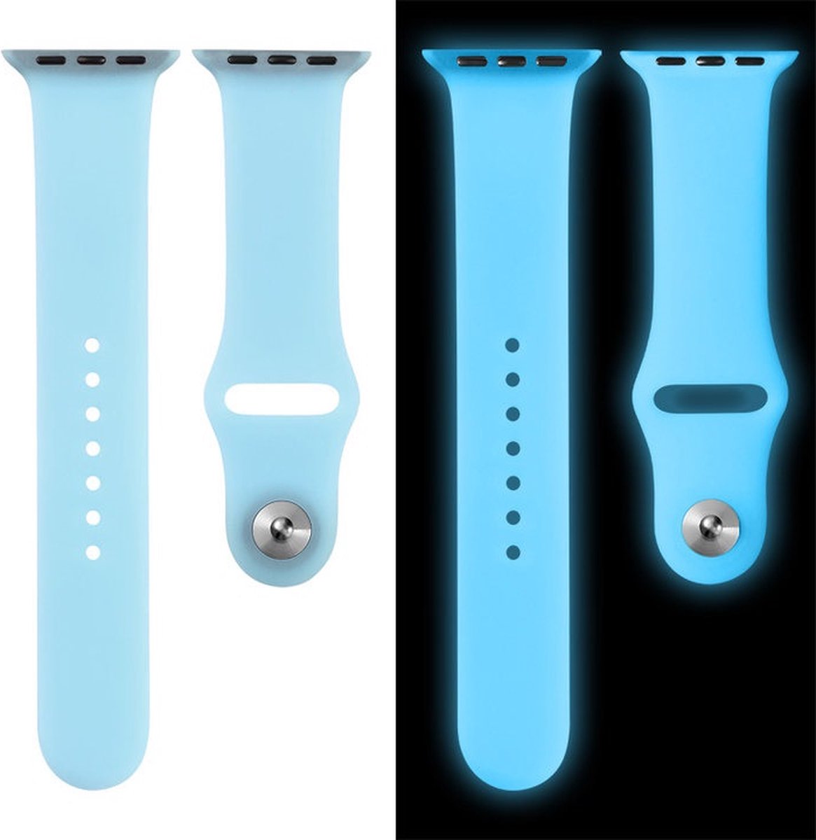 EP Goods - Bandje Geschikt voor Apple Watch - 38/40/41mm - Siliconen - Glow in the Dark - Druksluiting - Blauw/Lichtblauw