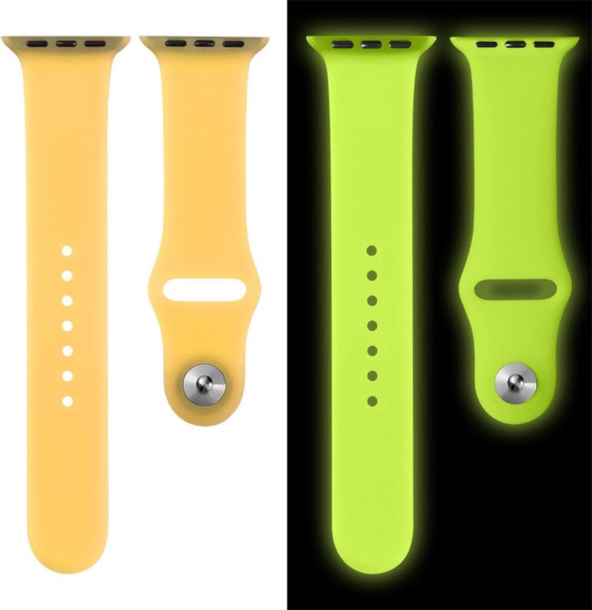 EP Goods - Bandje Geschikt voor Apple Watch - 42/44/45/49mm - Siliconen - Glow in the Dark - Druksluiting - Geel/Lime
