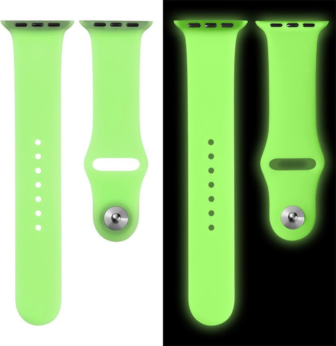 EP Goods - Bandje Geschikt voor Apple Watch - 38/40/41mm - Siliconen - Glow in the Dark - Druksluiting - Groen/Lichtgroen