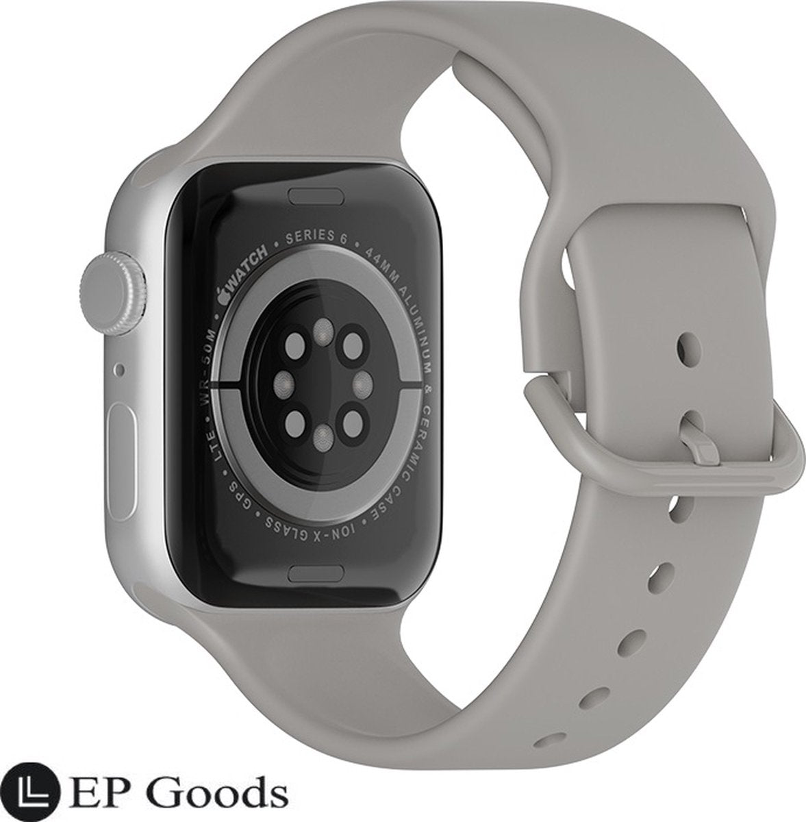 EP Goods - Bandje Geschikt voor Apple Watch - 42/44/45/49mm - Siliconen - Met Gesp Sluiting - Grijs