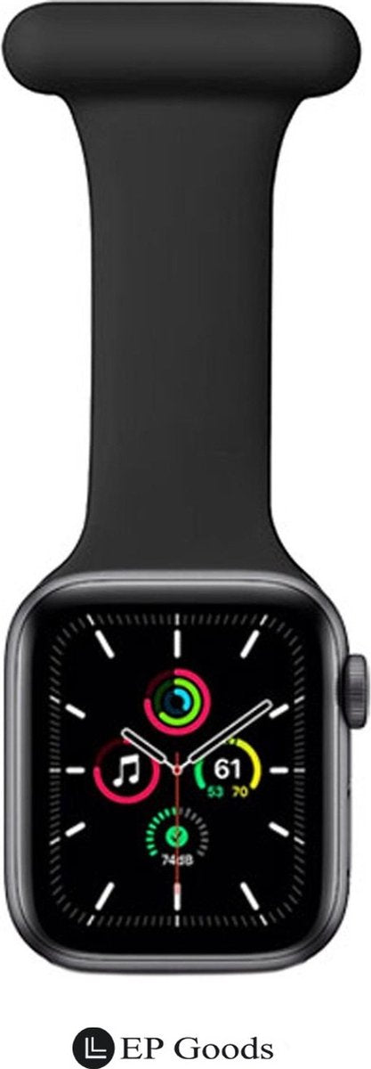 EP Goods - Verpleegkundige band - Zorg Horlogebandje - Hangende Band - Geschikt voor Apple Watch - 38/40/41mm - Siliconen - Zwart