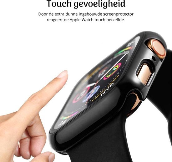 EP Goods - Full Cover Tempered Glass Screen Protector Cover/Hoesje Voor Apple Watch Series 4/5/6/SE 44mm - Hard - Protection - Zwart