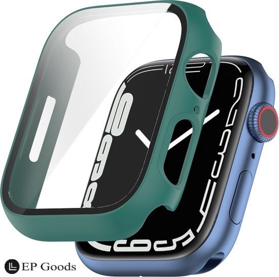 EP Goods - Full Cover Tempered Glass Screen Protector Cover/Hoesje Voor Apple Watch Series 1/2/3/ 38mm - Hard - Protection - Donkergroen