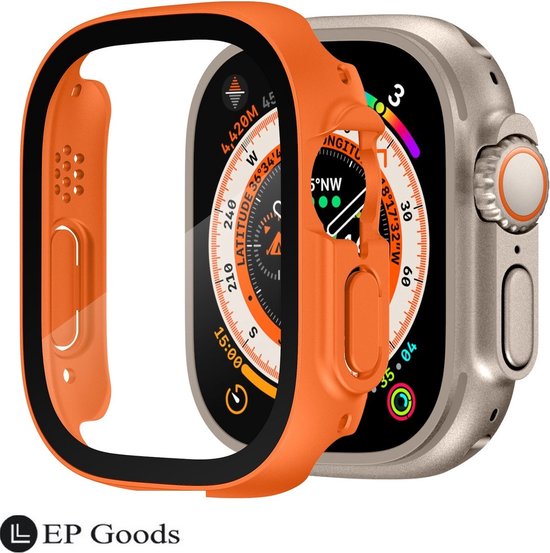 EP Goods - Full Cover Tempered Glass Screen Protector Cover/Hoesje Voor Apple Watch Ultra en Ultra 2 - 49mm - Hard - Protection - Oranje