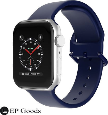 EP Goods - Bandje Geschikt voorApple Watch - 42/44/45/49mm - Siliconen - Met Gesp Sluiting - Donkerblauw