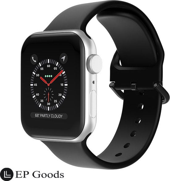 EP Goods - Bandje Geschikt voor Apple Watch - 38/40/41mm - Siliconen - Met Gesp Sluiting - Zwart