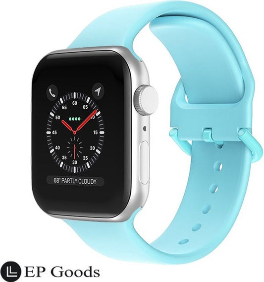 EP Goods - Bandje Geschikt voor Apple Watch - 42/44/45/49mm - Siliconen - Met Gesp Sluiting - Lichtblauw
