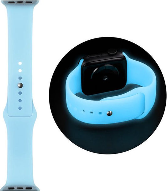 EP Goods - Bandje Geschikt voor Apple Watch - 38/40/41mm - Siliconen - Glow in the Dark - Druksluiting - Blauw/Lichtblauw