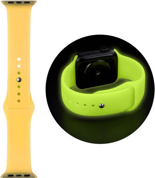 EP Goods - Bandje Geschikt voor Apple Watch - 42/44/45/49mm - Siliconen - Glow in the Dark - Druksluiting - Geel/Lime