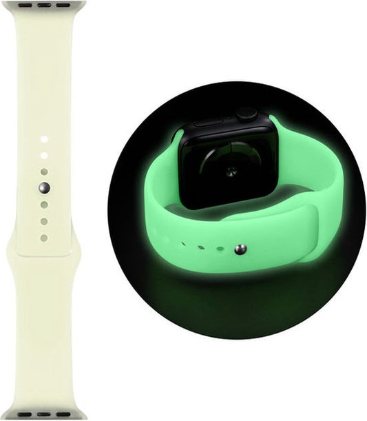 EP Goods - Bandje Geschikt voor Apple Watch - 42/44/45/49mm - Siliconen - Glow in the Dark - Druksluiting - Wit/Aquagroen