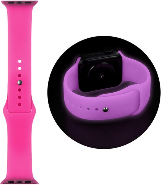 EP Goods - Bandje Geschikt voor Apple Watch - 38/40/41mm - Siliconen - Glow in the Dark - Druksluiting - Roze/Paars