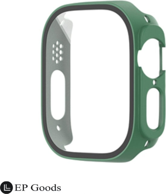 EP Goods - Full Cover Tempered Glass Screen Protector Cover/Hoesje Voor Apple Watch Ultra en Ultra 2 - 49mm - Hard - Protection - Donkergroen