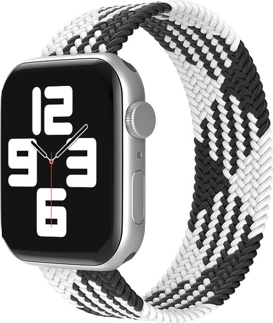 EP Goods - Bandje geschikt voor Apple Watch - 42/44/45/49mm - Nylon - Zonder aansluiting - Wit/Zwart