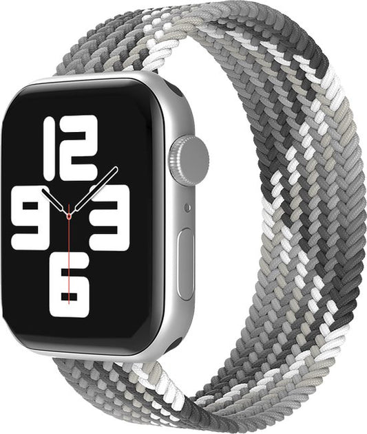 EP Goods - Bandje geschikt voor Apple Watch - 42/44/45/49mm - Nylon - Zonder aansluiting - Grijs/Wit