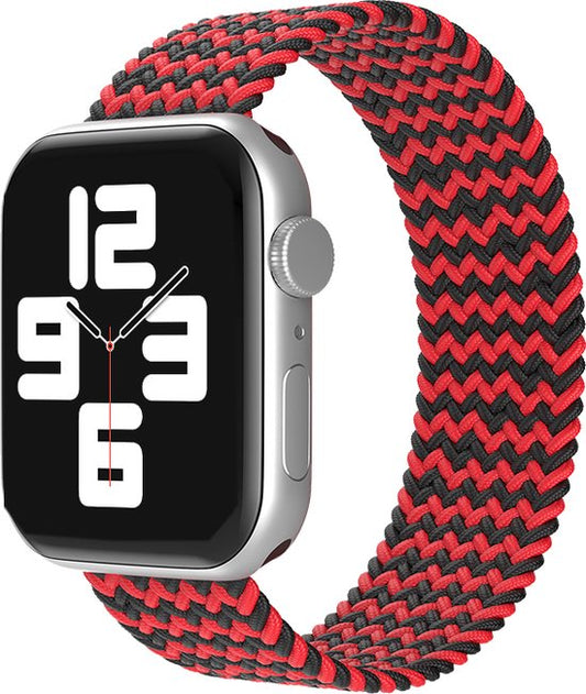 EP Goods - Bandje geschikt voor Apple Watch - 38/40/41mm - Nylon - Zonder aansluiting - Rood/Zwart