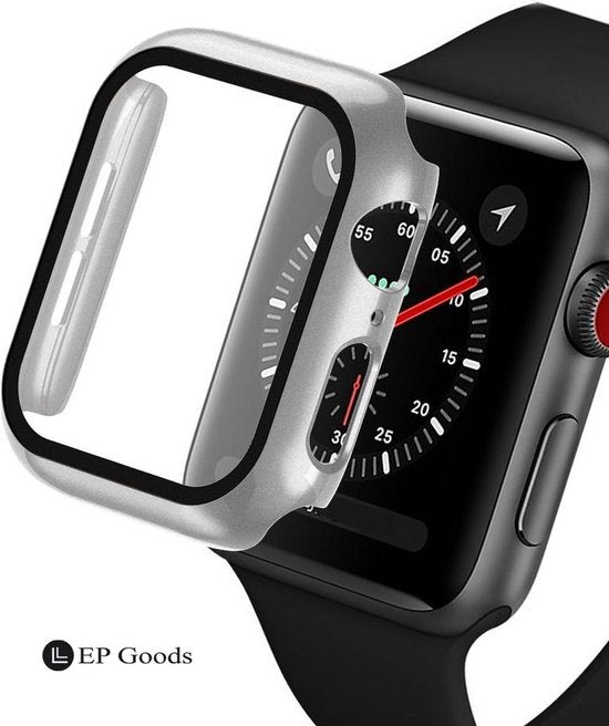 EP Goods - Full Cover Tempered Glass Screen Protector Cover/Hoesje Voor Apple Watch Series 4/5/6/SE 44mm - Hard - Protection - Zilver