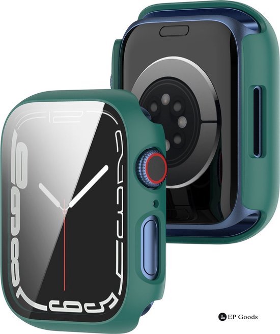 EP Goods - Full Cover Tempered Glass Screen Protector Cover/Hoesje Voor Apple Watch Series 4/5/6/SE 44mm - Hard - Protection - Donkergroen