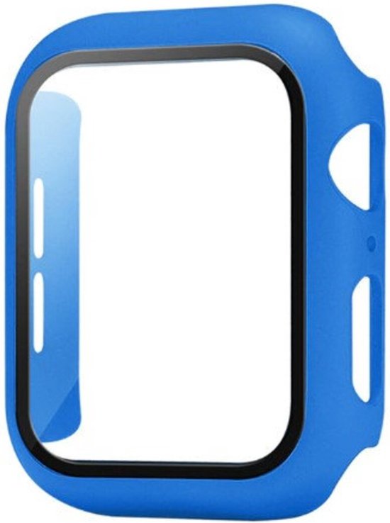 EP Goods - Full Cover Tempered Glass Screen Protector Cover Case Bumper Hoesje Voor Apple Watch Series 1,2 en 3 42mm - Hard - Protection - Blauw