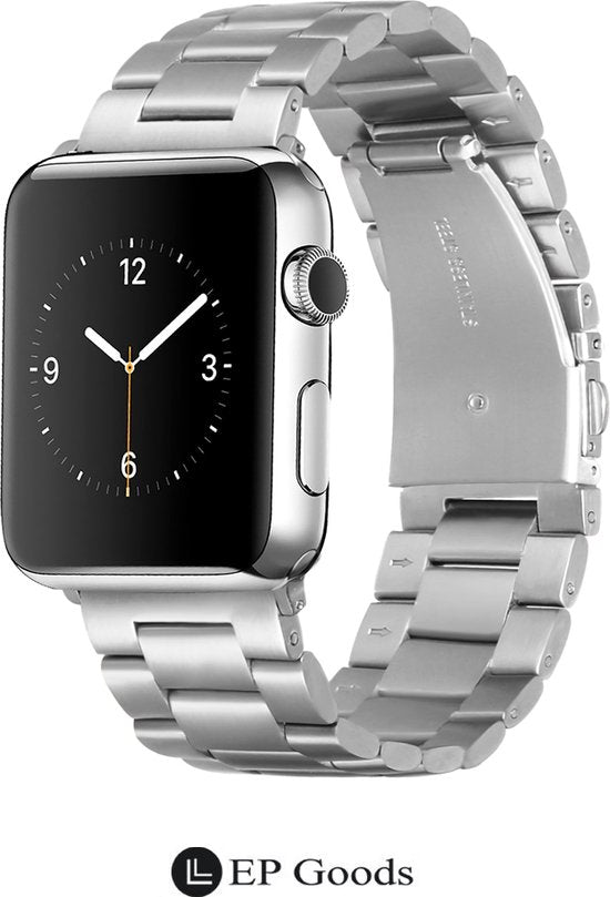 EP Goods - Bandje Geschikt voor Apple Watch - 38/40/41mm - Roestvrij Staal - Met Schakel/Druksluiting - Zilver