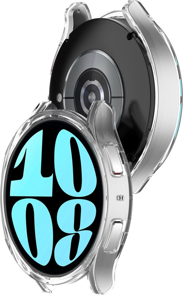 EP Goods - Full Cover Hard Screenprotector - Cover / Hoesje voor Samsung Galaxy Watch6 - 44mm - Zilver